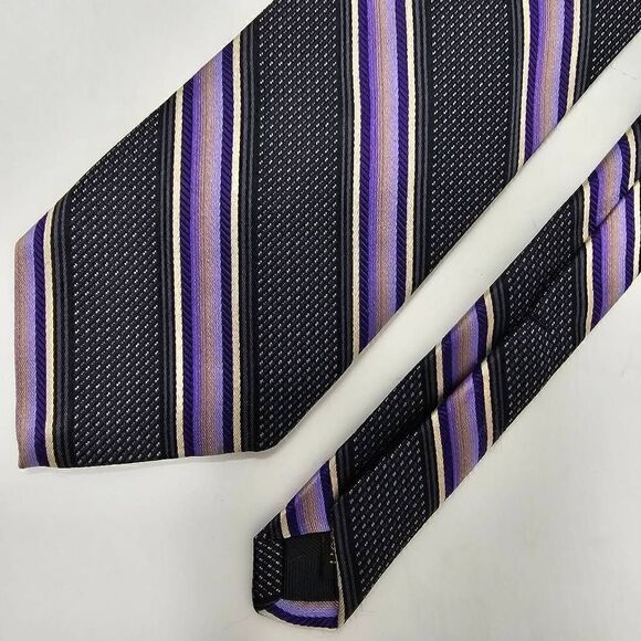 ROBERT TALBOTT BEST OF CLASS SILK TIE BLACK PURPLE MICRO DOT STRIPE 3.5" X 58" - Picture 1 of 2
